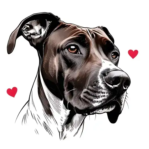 simple line drawing Rhodesian Ridgeback head with heart tattoo design idea