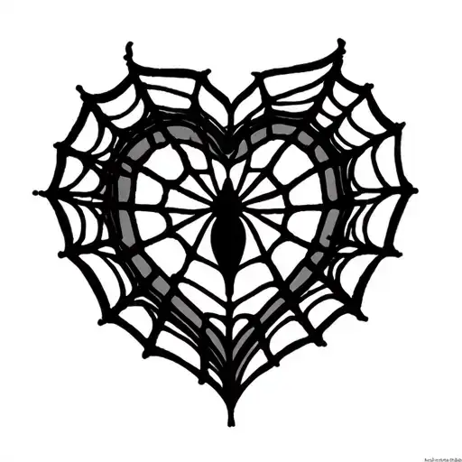 heart shaped spider web with a heat inside the web with las on its border tattoo design idea