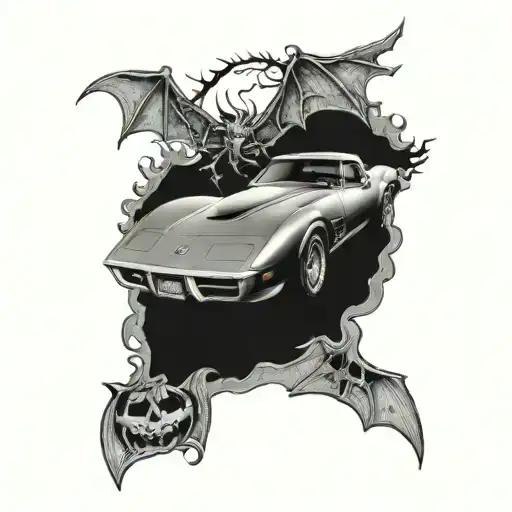 1978 corvette with a halloween feel tattoo design idea