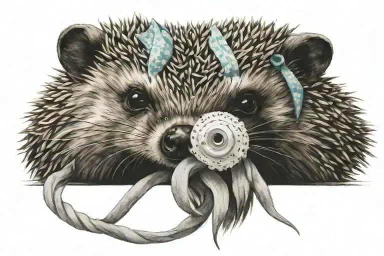 oil painting a hedgehog sewing a scarf tattoo design idea