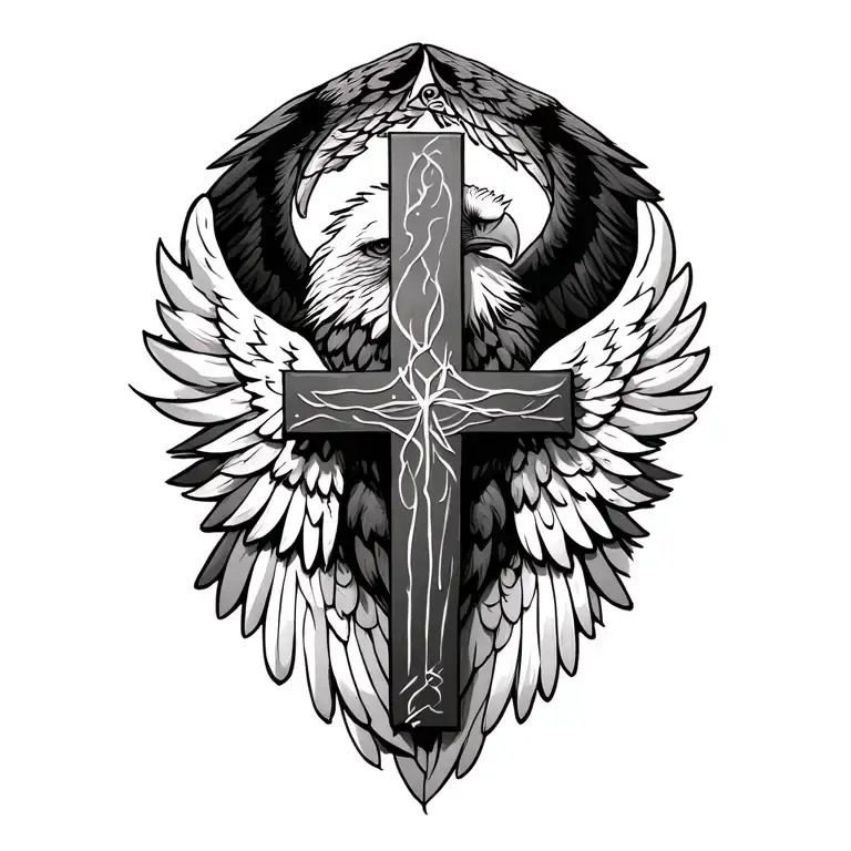 cross embraced by eagle wing tattoo tattoo design idea