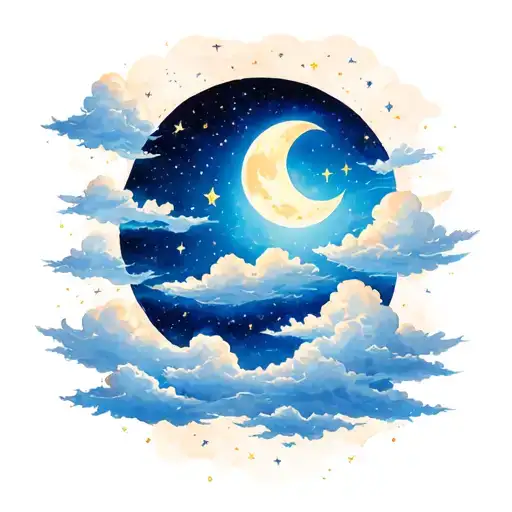 blue sky with stars and clouds and a moon tattoo design idea
