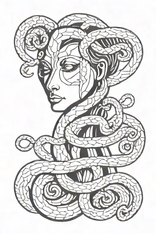 Key snake wrapped hekate three faces tattoo design idea
