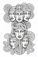Key snake wrapped hekate three faces tattoo design idea