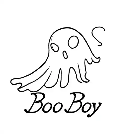 fine line ghost with "Boo Boy" spelled out in the ruffles at the bottom  tattoo design idea