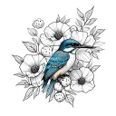 kingfisher with poppies and raspberries tattoo design idea