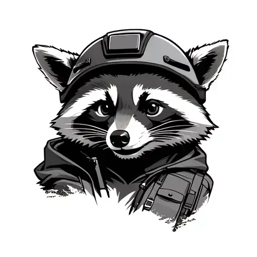 tactical raccoon flack jacket wearing a helmet tattoo design idea