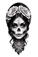 beautiful Mexican woman with beautiful face  as lady of death sleeve inspired tattoo design idea