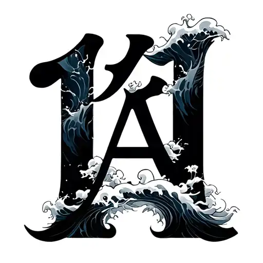 11 number with waves and Chinese letter A tattoo design idea