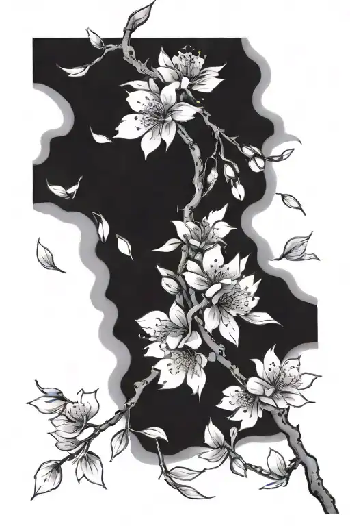 cherry blossom leaves falling in the wind tattoo design idea