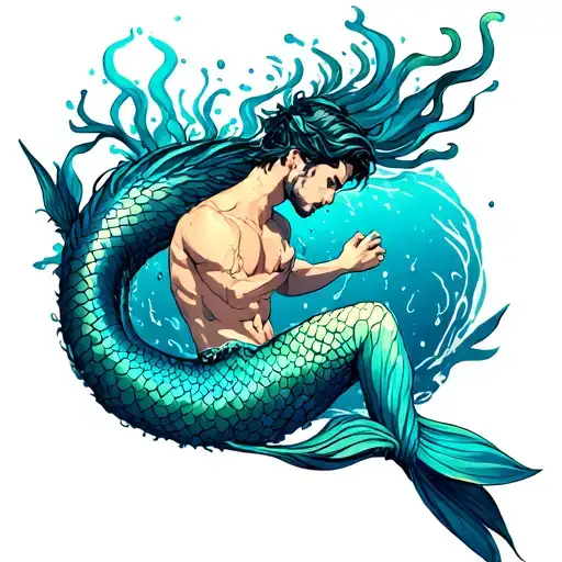Can you make me a tattoo image. An image of my husband as a merman tattoo design idea