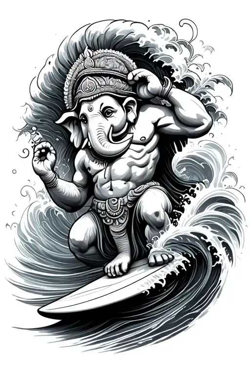 ganesh surfing wave tattoo design idea