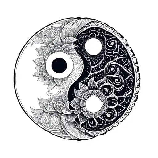 intricate mandala yin yang strength and wisdom tattoo design idea