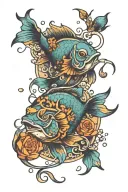 pisces sign mixed tattoo design idea