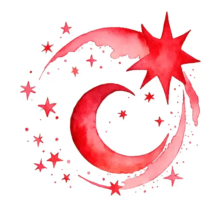 eating disorder tattoo recovery moon and stars forming color red  tattoo design idea