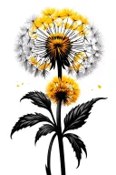 dandelion flower both young/yellow and old blowing tattoo design idea
