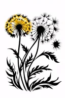 dandelion flower both young/yellow and old blowing tattoo design idea