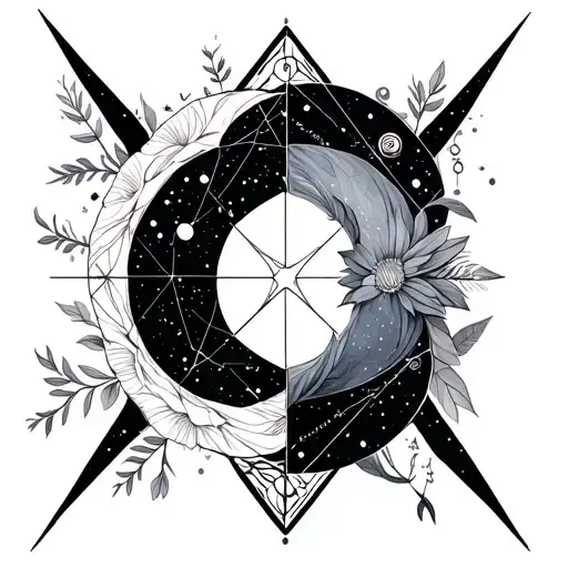 capricorn cancer pisces libra geometric floral with constellation tattoo design idea