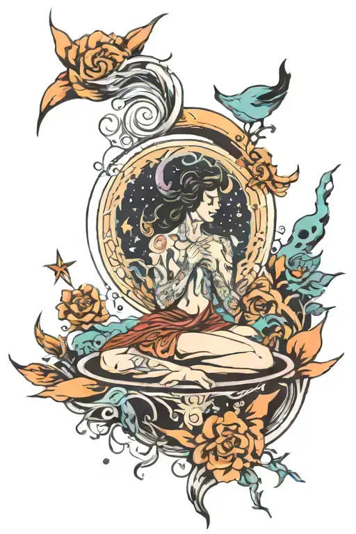 psychedelic astral projection tattoo design idea