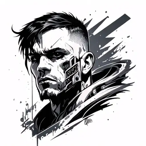Adam Smasher cyberpunk tattoo design idea