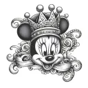 Minnie the name in cursive with a little heart and a queen crown but not the mouse minnie tattoo design idea