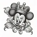 Minnie the name in cursive with a little heart and a queen crown but not the mouse minnie tattoo design idea
