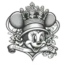 Minnie the name in cursive with a little heart and a queen crown but not the mouse minnie tattoo design idea
