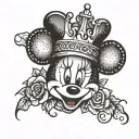 Minnie the name in cursive with a little heart and a queen crown but not the mouse minnie tattoo design idea