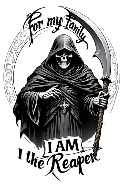 "for my family i am the reaper" "for my family i am the reaper" grim reaper holding a scythe tattoo design idea