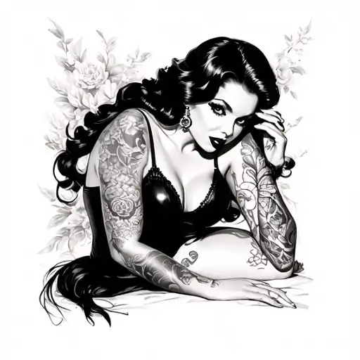 Sexy  pinup girl, petite, large boobs, tattoos, tattoo design idea