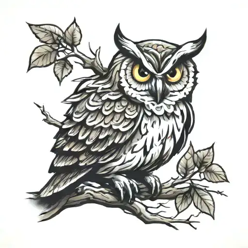 owl perched on a branch tattoo design idea