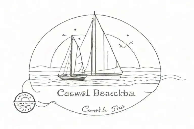 Coordinates for Caswell Beach, North Carolina with a simplistic sailboat next to it tattoo design idea