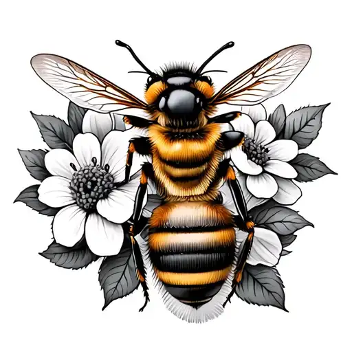 honeybees flowers honeycomb tattoo design idea