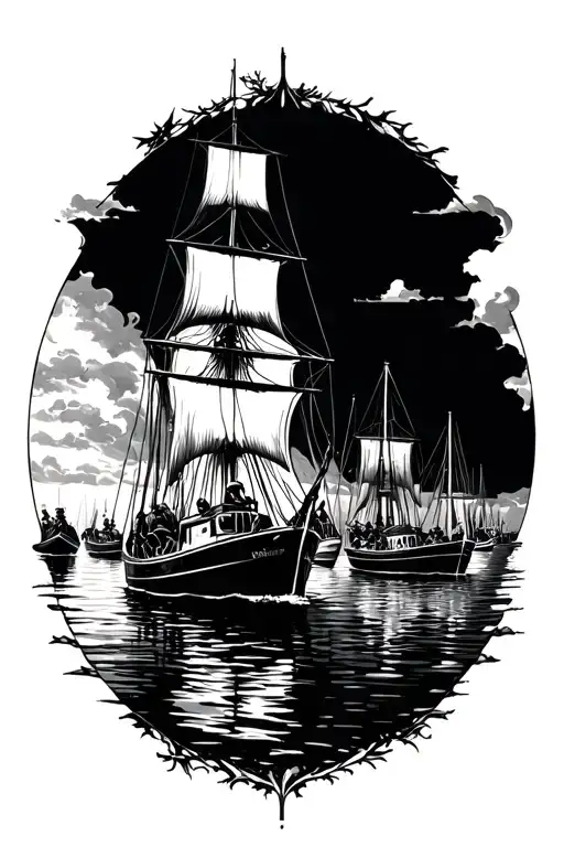 Marina Filled With Boats Infantry Sailboat tattoo design idea