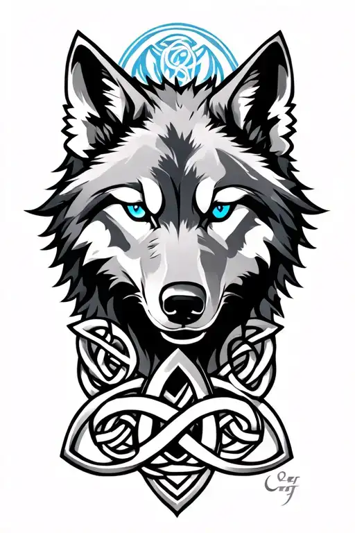 wolf with blue eyes on armor tattoo design featuring Celtic trinity knot  tattoo design idea