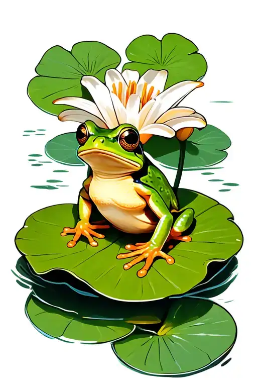 Green Tree Frog on Lily pad tattoo design idea