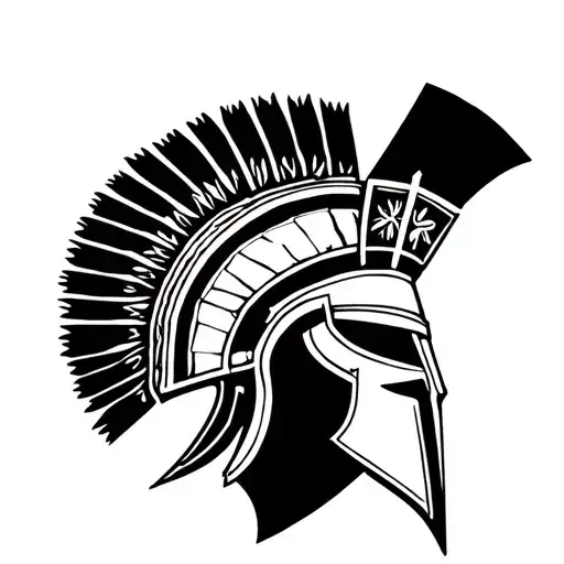 "Vintage tattoo design for the left forearm, inspired by Spartan warriors. Central motif: a detailed Spartan helmet with tattoo design idea