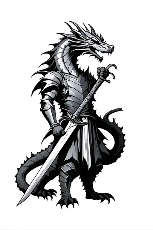 dragon knight holding a sword tattoo design idea