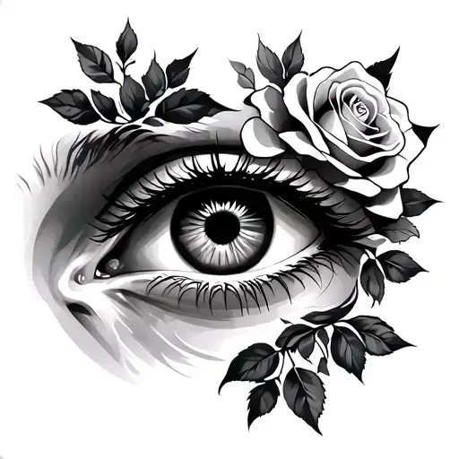 eye with roses on left and right side tattoo stencil tattoo design idea