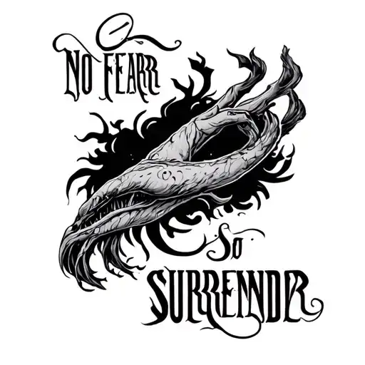 "no fear no regret so surrender" bold fineline tattoo design idea