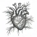historical 1830s anatomical heart diagram interior veins are like lightning bolts in a Frankenstein-esque gothic lit gay tattoo design idea