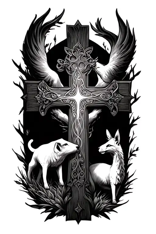 a cross with animals inside and another cross tattoo design idea
