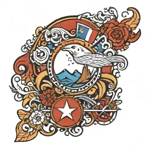  line drawing where one half represents chile and the other norway tattoo design idea