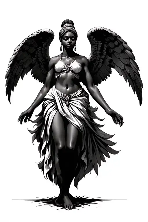African Angel tattoo design idea
