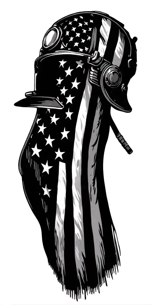american flag firefighter helmet tattoo design idea