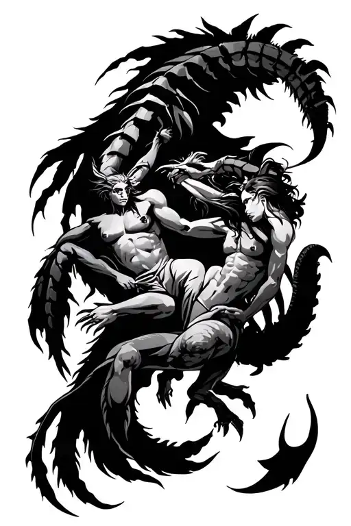 Leo Scorpio Virgo Capricorn and Libra fighting tattoo design idea