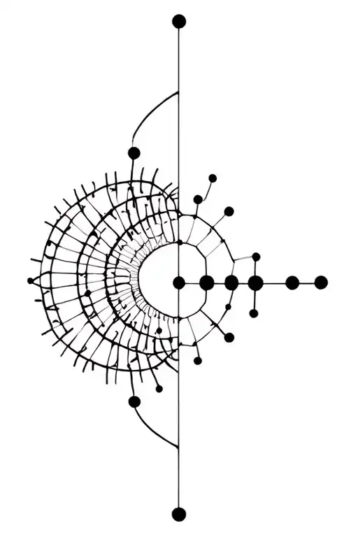 scattered thoughts, golden ratio spiral, dopamine molecule, mathematical, vertical axis tattoo design idea