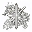 cross with quetzalcoatl wrapped round tattoo design idea