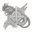 cross with quetzalcoatl wrapped round tattoo design idea