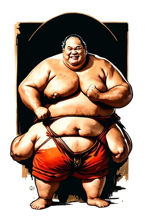 grandfather on top and one sumo wrestler and to wrestlers tattoo design idea